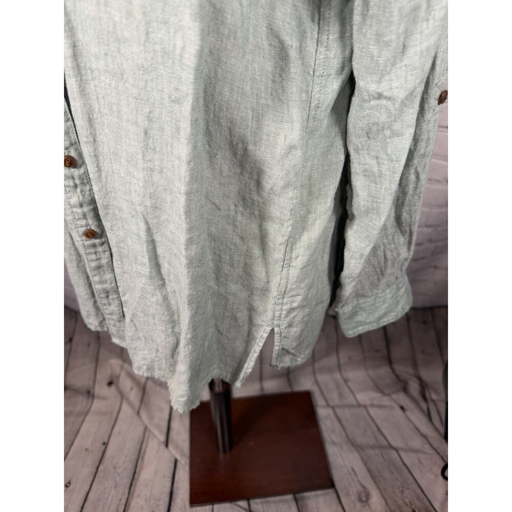 Land’s End Size Large Green Linen Long Sleeve Button Down Shirt Roll Tab - Picture 5 of 7